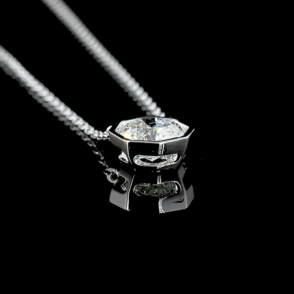 14K White Gold Octagon Nova Lab Diamond Solitaire Pendant - 1.10 Carat Total Weight, Bezel Set, VVS2 Clarity - Covaloro Fine Jewelry