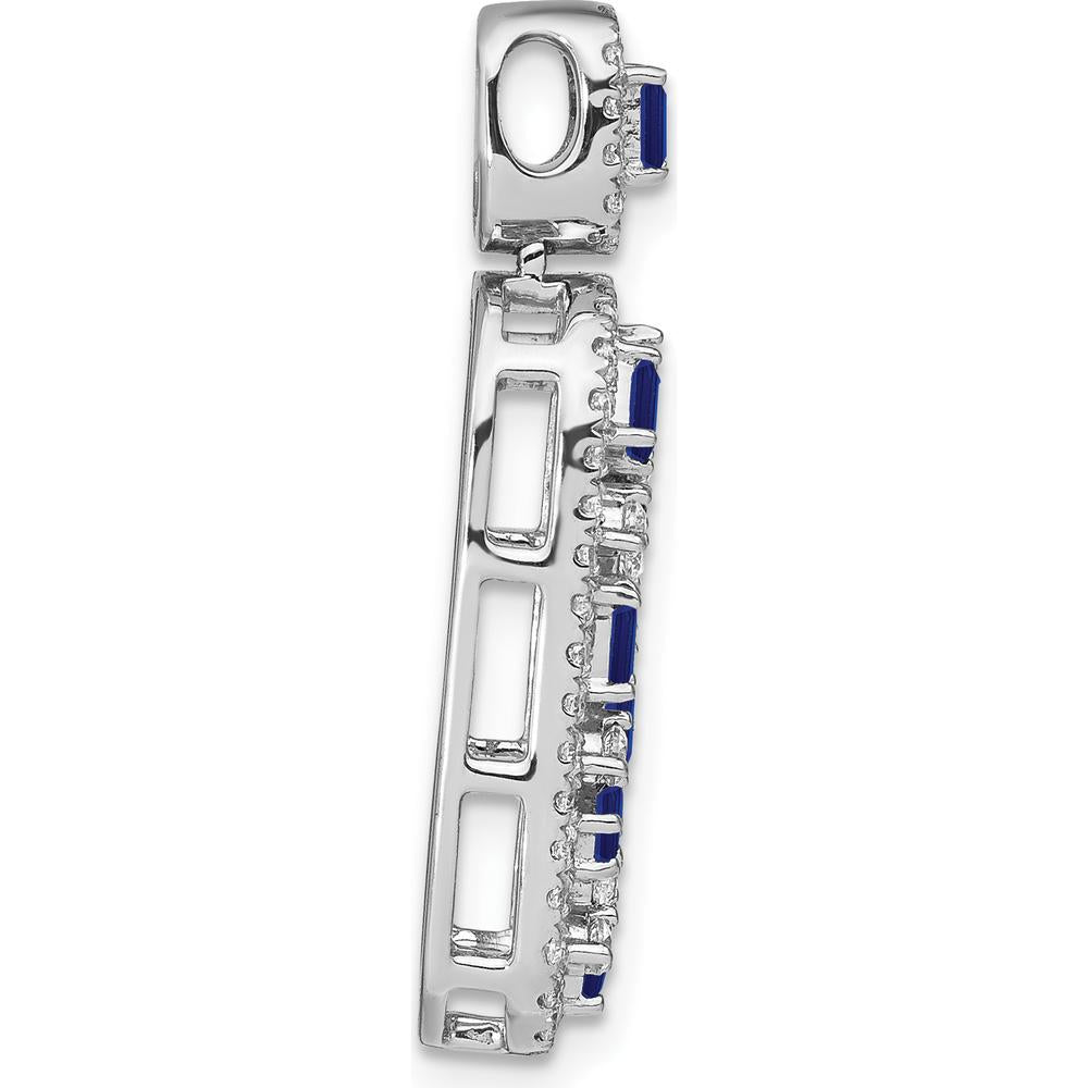 14K White Gold Octagon Sapphire and Diamond Oval Chain Slide - 0.13 Carat Total Sapphire Weight, 0.09 Carat Total Diamond Weight by Lumare Gioia