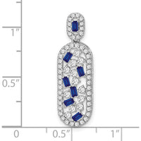 14K White Gold Octagon Sapphire and Diamond Oval Chain Slide - 0.13 Carat Total Sapphire Weight, 0.09 Carat Total Diamond Weight by Lumare Gioia
