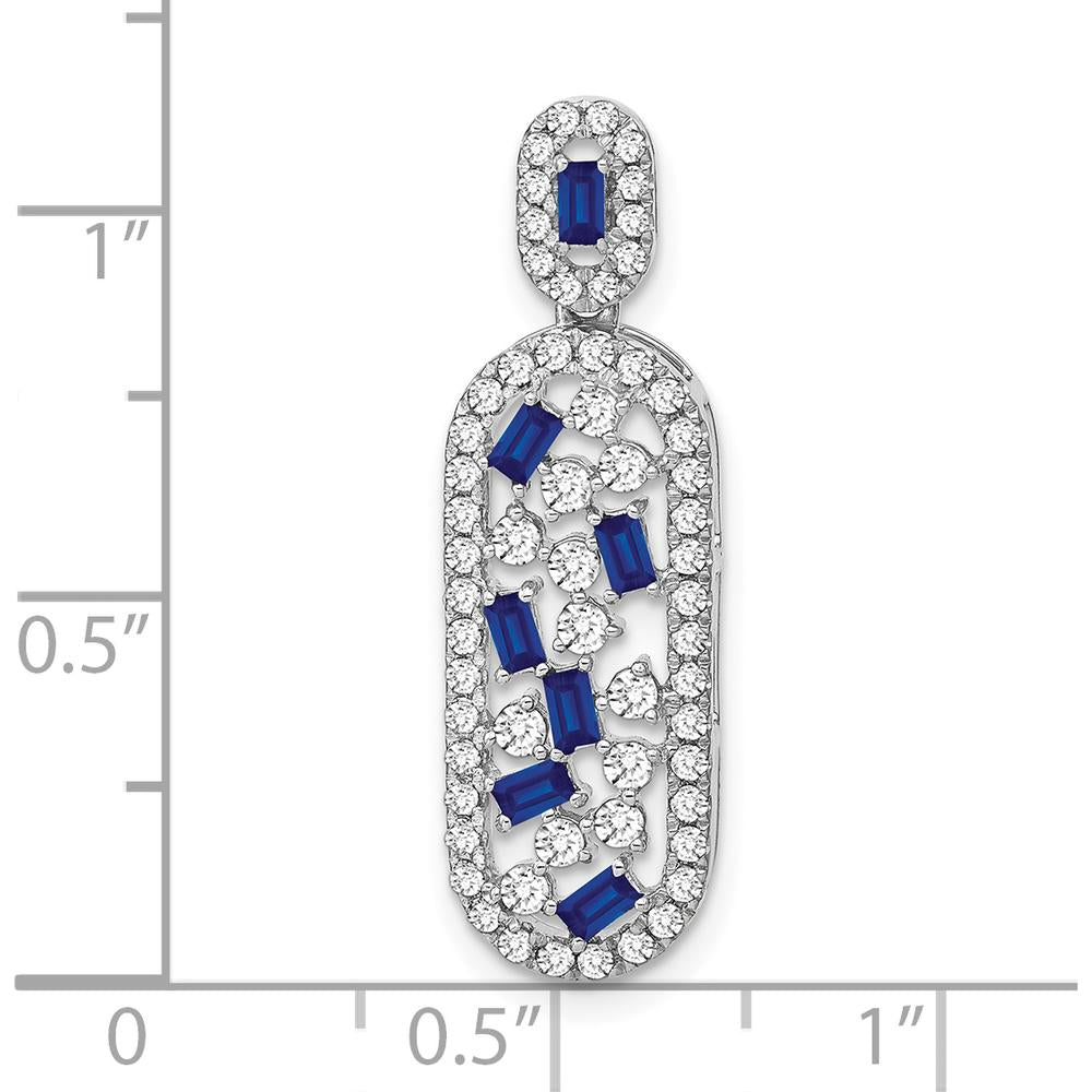 14K White Gold Octagon Sapphire and Diamond Oval Chain Slide - 0.13 Carat Total Sapphire Weight, 0.09 Carat Total Diamond Weight by Lumare Gioia