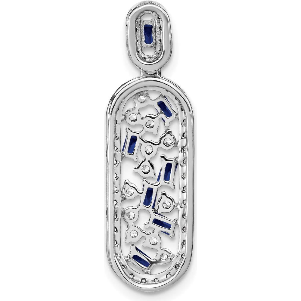 14K White Gold Octagon Sapphire and Diamond Oval Chain Slide - 0.13 Carat Total Sapphire Weight, 0.09 Carat Total Diamond Weight by Lumare Gioia