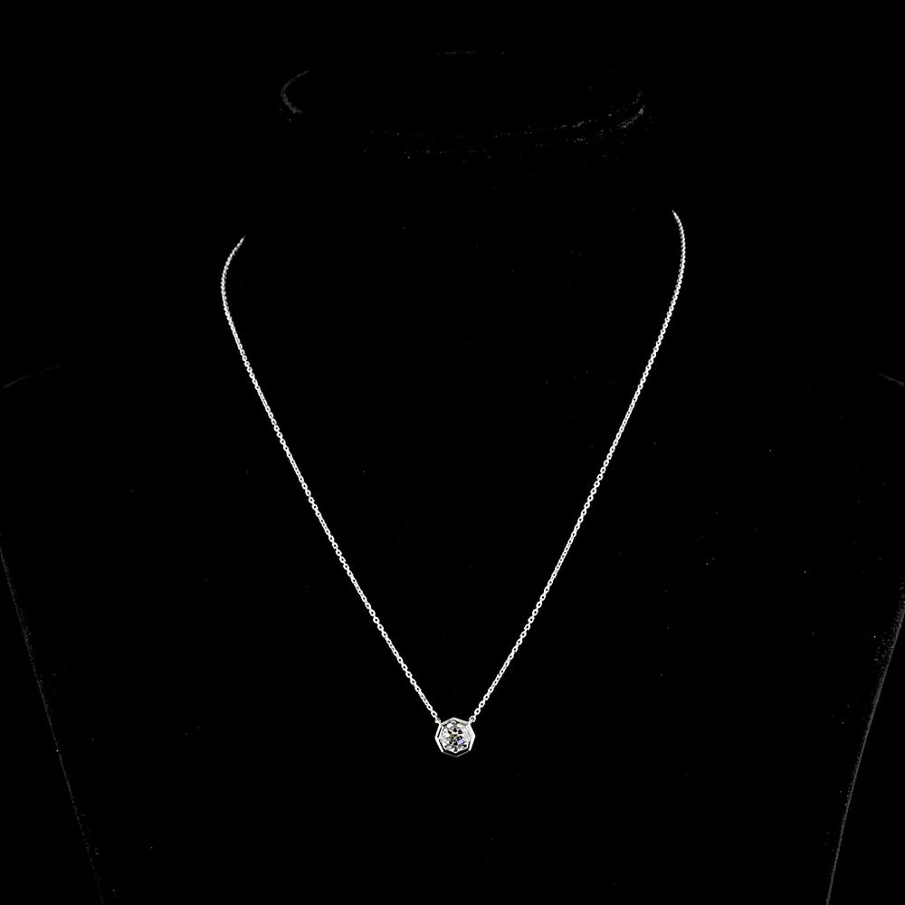 14K White Gold Octagon Solitaire Pendant with Bezel Set Lab Diamond - 1.5 Carat Total Weight, G VVS2 - Covaloro Fine Jewelry