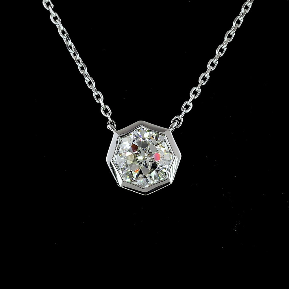 14K White Gold Octagon Solitaire Pendant with Bezel Set Lab Diamond - 1.5 Carat Total Weight, G VVS2 - Covaloro Fine Jewelry