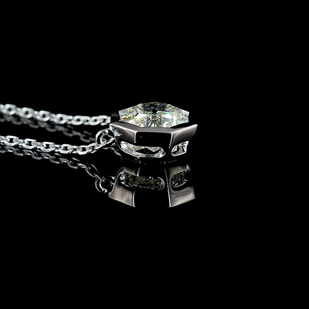 14K White Gold Octagon Solitaire Pendant with Bezel Set Lab Diamond - 1.5 Carat Total Weight, G VVS2 - Covaloro Fine Jewelry