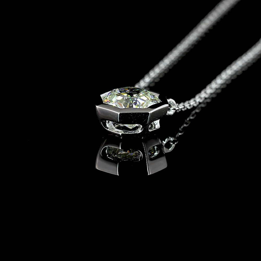 14K White Gold Octagon Solitaire Pendant with Bezel Set Lab Diamond - 1.5 Carat Total Weight, G VVS2 - Covaloro Fine Jewelry