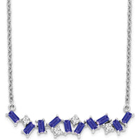 14K White Gold Octagon Tanzanite and Diamond Bar Necklace - 0.22 Carat Total Diamond Weight, 0.22 Carat Total Tanzanite Weight by Lumare Gioia