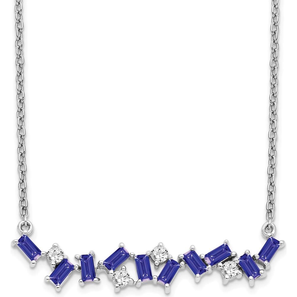 14K White Gold Octagon Tanzanite and Diamond Bar Necklace - 0.22 Carat Total Diamond Weight, 0.22 Carat Total Tanzanite Weight by Lumare Gioia