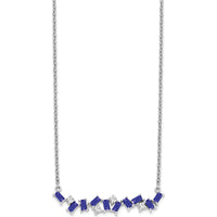 14K White Gold Octagon Tanzanite and Diamond Bar Necklace - 0.22 Carat Total Diamond Weight, 0.22 Carat Total Tanzanite Weight by Lumare Gioia