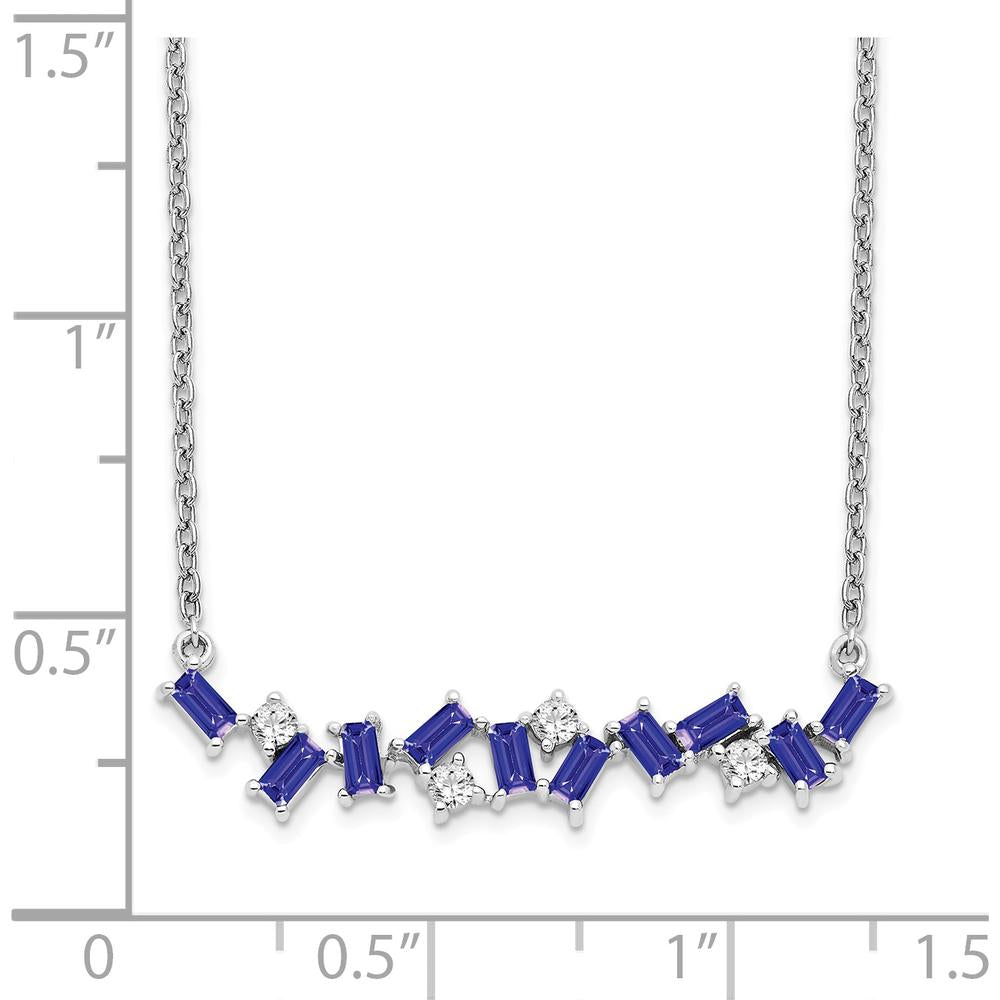 14K White Gold Octagon Tanzanite and Diamond Bar Necklace - 0.22 Carat Total Diamond Weight, 0.22 Carat Total Tanzanite Weight by Lumare Gioia