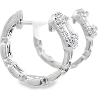 14K White Gold Octagonal Baguette and Round Diamond Cluster Huggie Earrings with Halo Setting - 0.43 Carat Total Diamond Weight by Auriventus