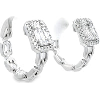 14K White Gold Octagonal Baguette and Round Diamond Cluster Huggie Earrings with Halo Setting - 0.43 Carat Total Diamond Weight by Auriventus