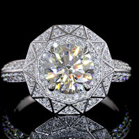 14K White Gold Octagonal Geometric Halo Ring with 1.79 Carat Round Brilliant Lab Diamond and Accent Stones - 2.37 Total Carat Weight - Covaloro Fine Jewelry