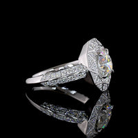 14K White Gold Octagonal Geometric Halo Ring with 1.79 Carat Round Brilliant Lab Diamond and Accent Stones - 2.37 Total Carat Weight - Covaloro Fine Jewelry