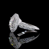 14K White Gold Octagonal Geometric Halo Ring with 1.79 Carat Round Brilliant Lab Diamond and Accent Stones - 2.37 Total Carat Weight - Covaloro Fine Jewelry