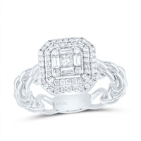 14K White Gold Octagonal Geometric Natural Diamond Ring with Open-Link Shank - 1/2 Carat Total Diamond Weight