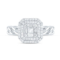14K White Gold Octagonal Geometric Natural Diamond Ring with Open-Link Shank - 1/2 Carat Total Diamond Weight