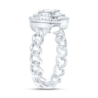 14K White Gold Octagonal Geometric Natural Diamond Ring with Open-Link Shank - 1/2 Carat Total Diamond Weight