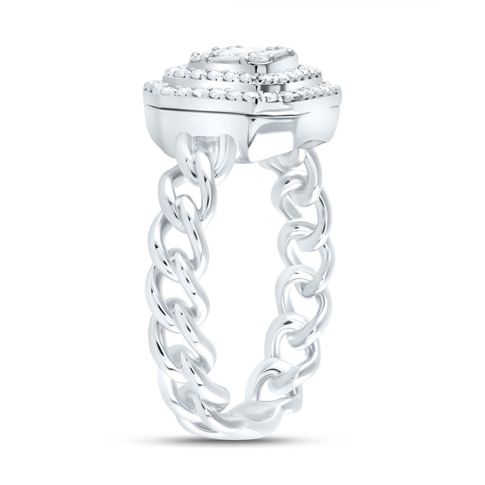 14K White Gold Octagonal Geometric Natural Diamond Ring with Open-Link Shank - 1/2 Carat Total Diamond Weight