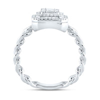 14K White Gold Octagonal Geometric Natural Diamond Ring with Open-Link Shank - 1/2 Carat Total Diamond Weight