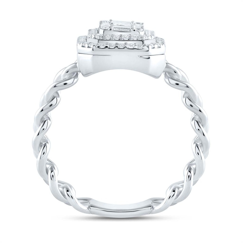 14K White Gold Octagonal Geometric Natural Diamond Ring with Open-Link Shank - 1/2 Carat Total Diamond Weight