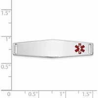 14K White Gold Off-Center Red Epoxy Enamel Medical ID Plate - 34mm x 9.5mm by Oro Pregiato