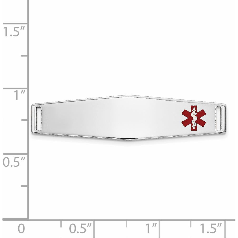 14K White Gold Off-Center Red Epoxy Enamel Medical ID Plate - 34mm x 9.5mm by Oro Pregiato