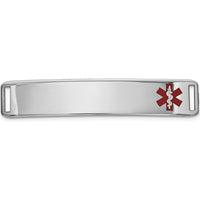 14K White Gold Off-Center Red Epoxy Enameled Medical ID Plate - Engravable by Oro Pregiato