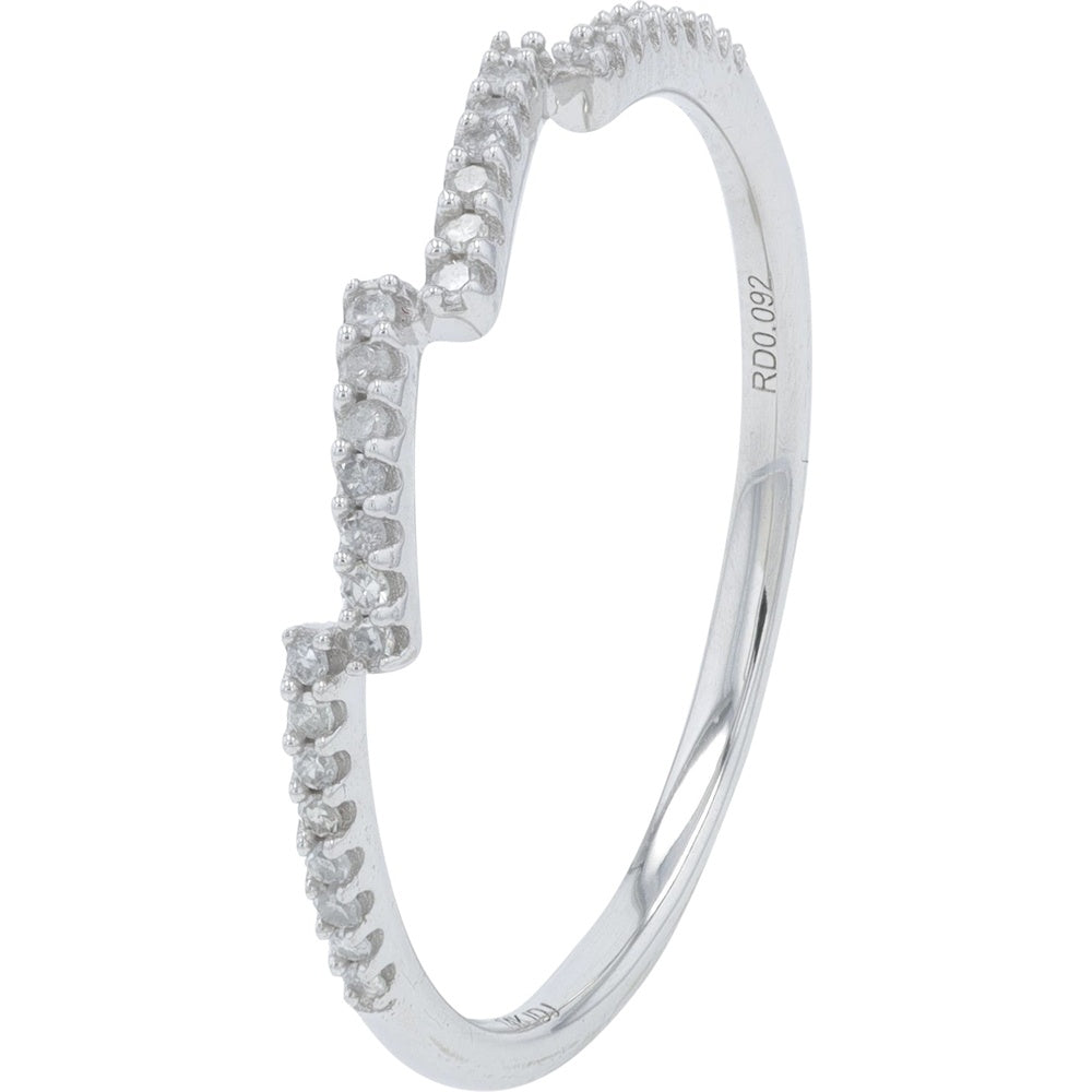14K White Gold Offset Step Band with Prong-Set Round Diamonds - 0.10 Carat Total Diamond Weight