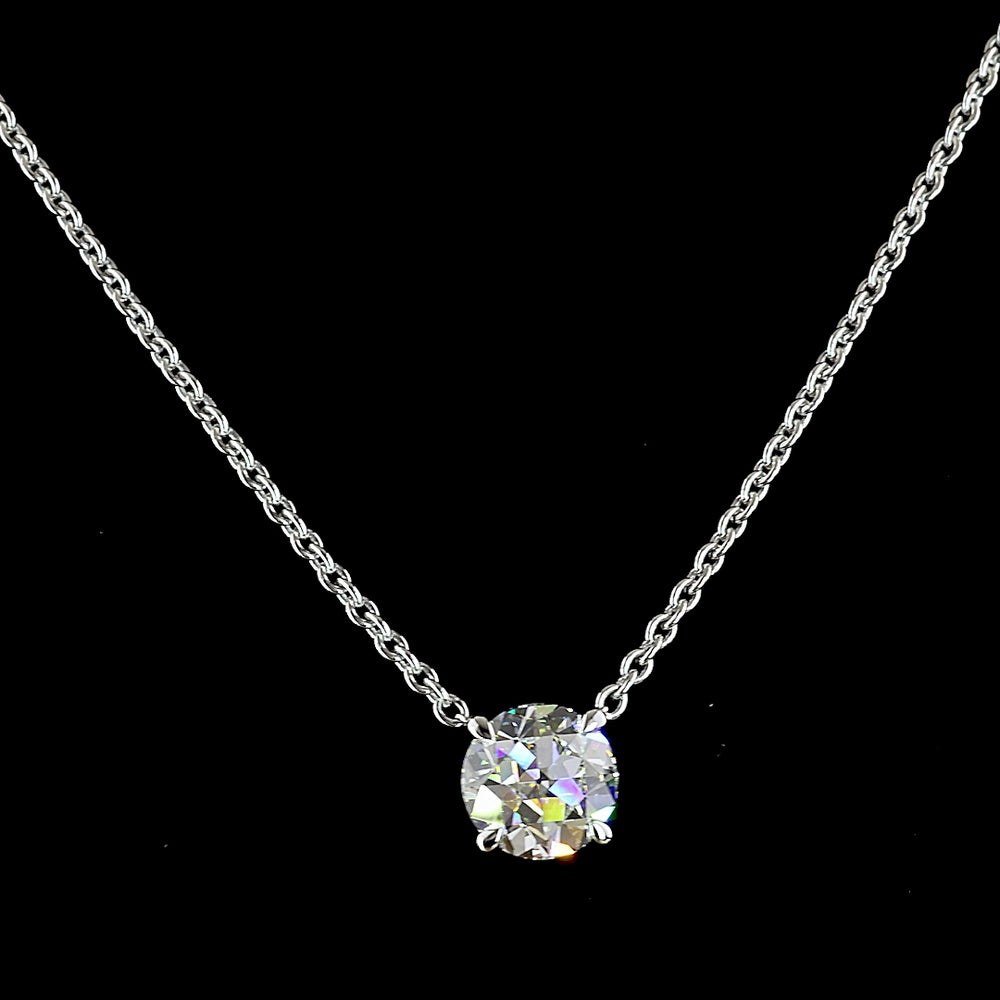 14K White Gold Old European Cut Lab Diamond Solitaire Pendant - 2.19 Carat Total Weight, E-F Color, VS1 Clarity with GIA Certification - Covaloro Fine Jewelry