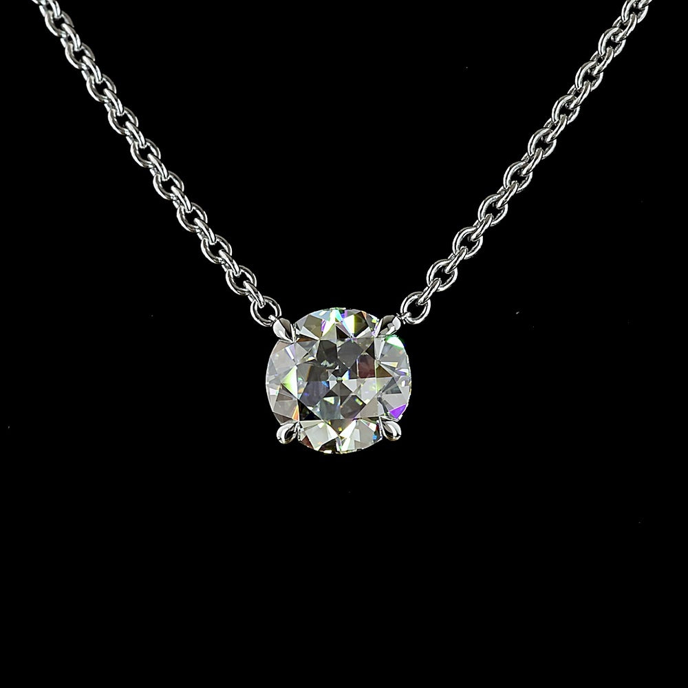 14K White Gold Old European Cut Lab Diamond Solitaire Pendant - 2.19 Carat Total Weight, E-F Color, VS1 Clarity with GIA Certification - Covaloro Fine Jewelry