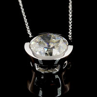 14K White Gold Old European Cut Lab Diamond Solitaire Pendant - 3.21 Carat Total Weight, E-F Color, VS2 Clarity, Bezel Setting - Covaloro Fine Jewelry
