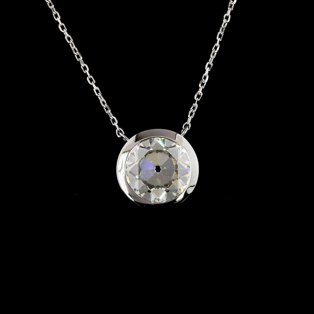 14K White Gold Old European Cut Lab Diamond Solitaire Pendant - 3.21 Carat Total Weight, E-F Color, VS2 Clarity, Bezel Setting - Covaloro Fine Jewelry