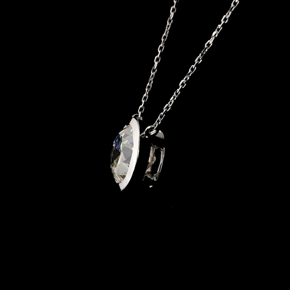 14K White Gold Old European Cut Lab Diamond Solitaire Pendant - 3.21 Carat Total Weight, E-F Color, VS2 Clarity, Bezel Setting - Covaloro Fine Jewelry