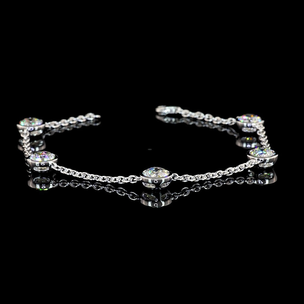 14K White Gold Old European Cut Lab Diamond Station Bracelet - 5.25 Carat Total Weight, Bezel Set, E-F Color VVS2 Clarity - Covaloro Fine Jewelry