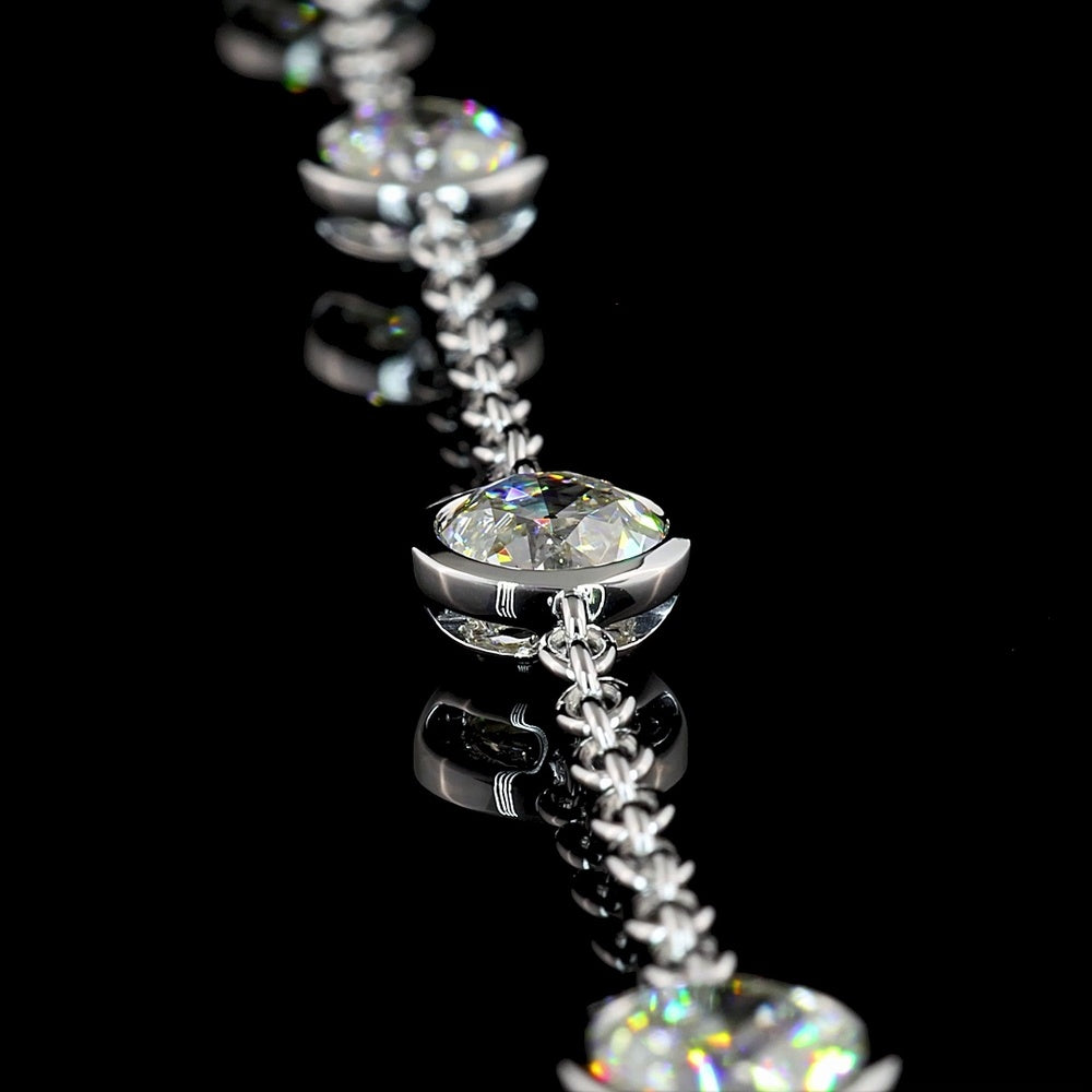 14K White Gold Old European Cut Lab Diamond Station Bracelet - 5.25 Carat Total Weight, Bezel Set, E-F Color VVS2 Clarity - Covaloro Fine Jewelry