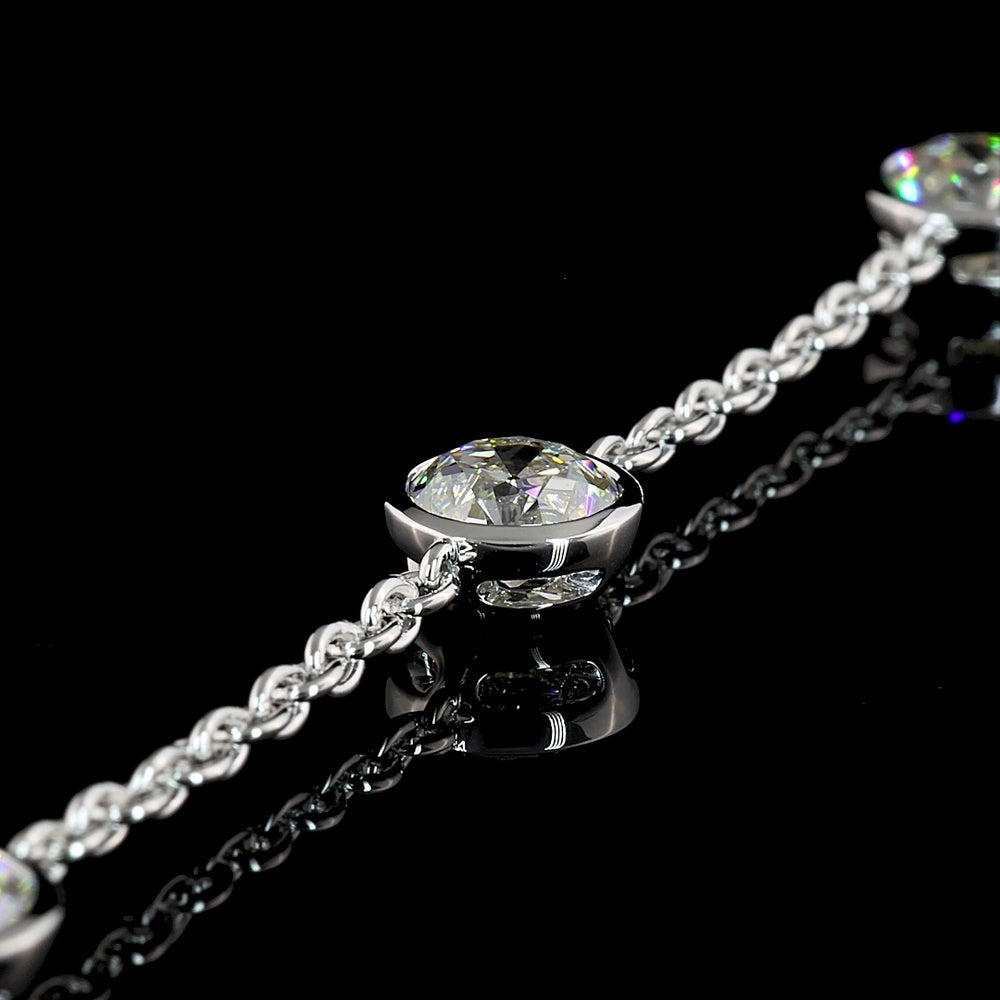 14K White Gold Old European Cut Lab Diamond Station Bracelet - 5.25 Carat Total Weight, Bezel Set, E-F Color VVS2 Clarity - Covaloro Fine Jewelry