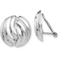 14K White Gold Omega Clip Non-pierced Button Earrings - Polished Finish, Rhodium Plated by Oro Pregiato