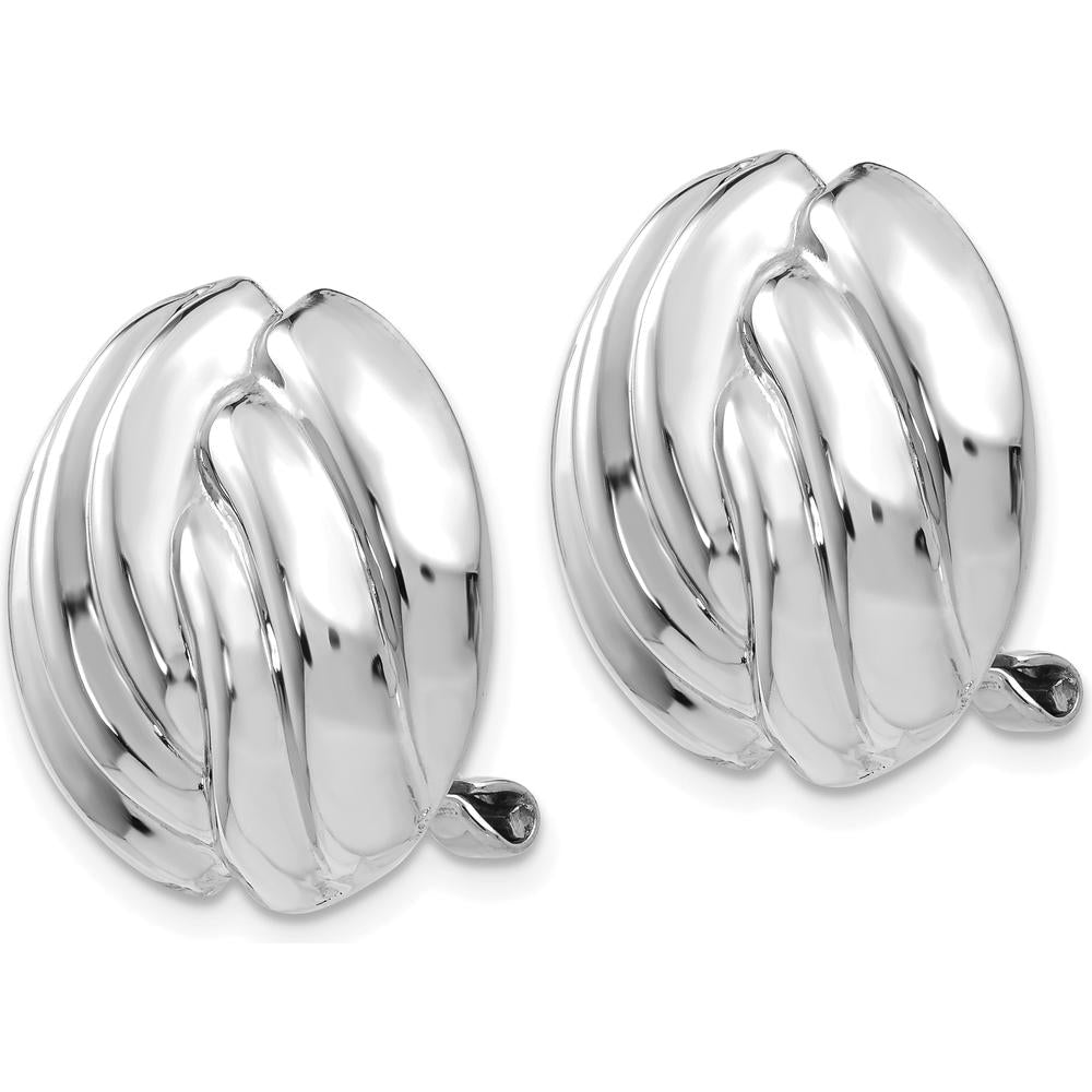 14K White Gold Omega Clip Non-pierced Button Earrings - Polished Finish, Rhodium Plated by Oro Pregiato