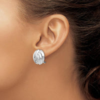 14K White Gold Omega Clip Non-pierced Button Earrings - Polished Finish, Rhodium Plated by Oro Pregiato