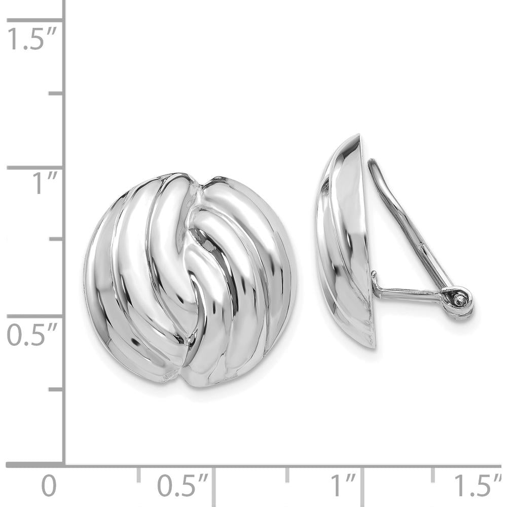 14K White Gold Omega Clip Non-pierced Button Earrings - Polished Finish, Rhodium Plated by Oro Pregiato