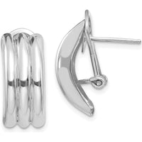 14K White Gold Omega Post Earrings with Polished Finish and Rhodium Plating by Oro Pregiato