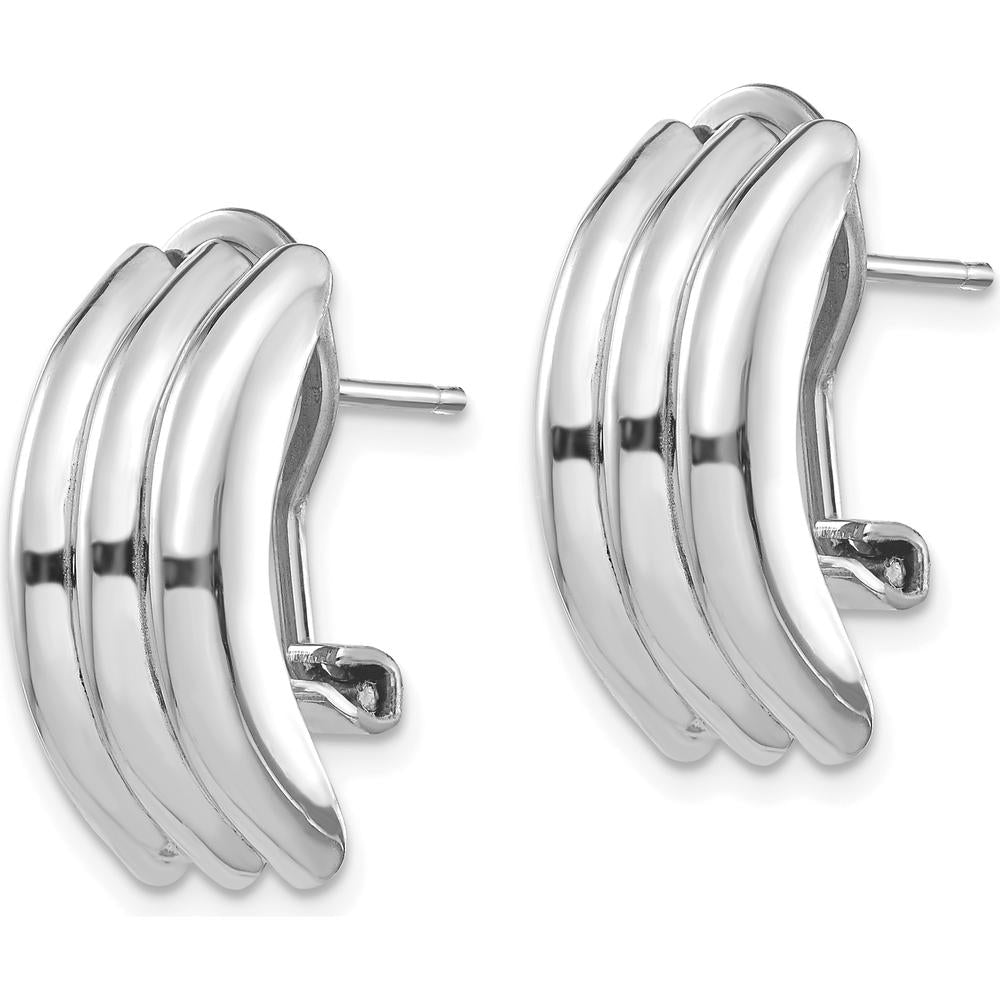 14K White Gold Omega Post Earrings with Polished Finish and Rhodium Plating by Oro Pregiato