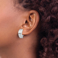 14K White Gold Omega Post Earrings with Polished Finish and Rhodium Plating by Oro Pregiato