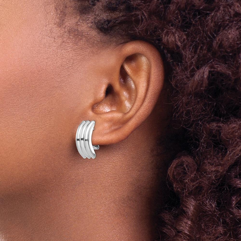 14K White Gold Omega Post Earrings with Polished Finish and Rhodium Plating by Oro Pregiato