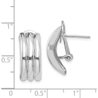 14K White Gold Omega Post Earrings with Polished Finish and Rhodium Plating by Oro Pregiato