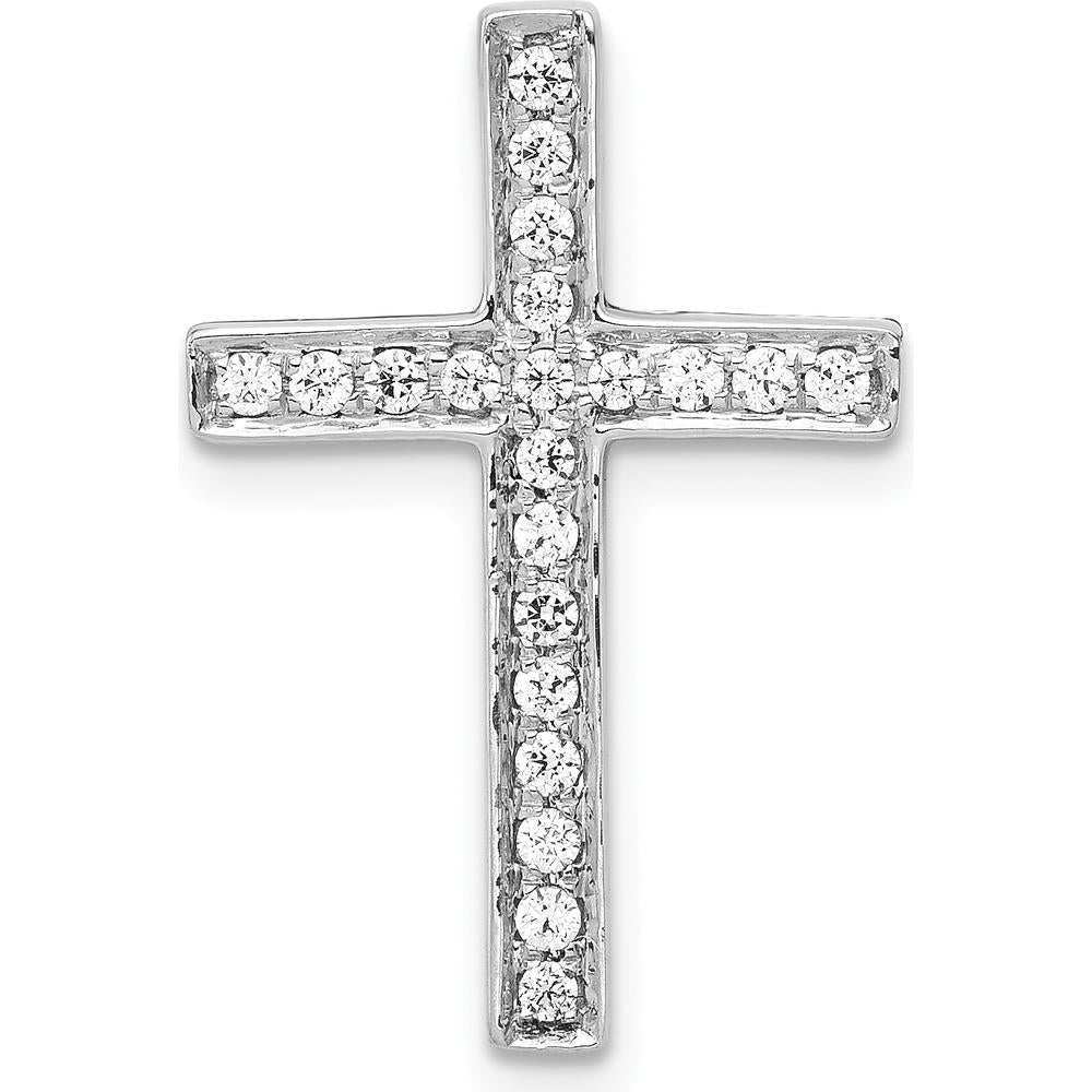 14K White Gold Omega Slide Diamond Cross Pendant - 1/5 Carat Total Diamond Weight by Monteluci Fine Jewelry