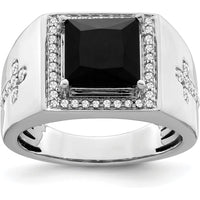 14K White Gold Onyx and Diamond Cross Men's Ring - 1.885 Carat Onyx, 0.073 Carat Diamonds by 0