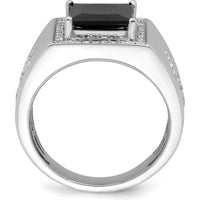 14K White Gold Onyx and Diamond Cross Men's Ring - 1.885 Carat Onyx, 0.073 Carat Diamonds by 0
