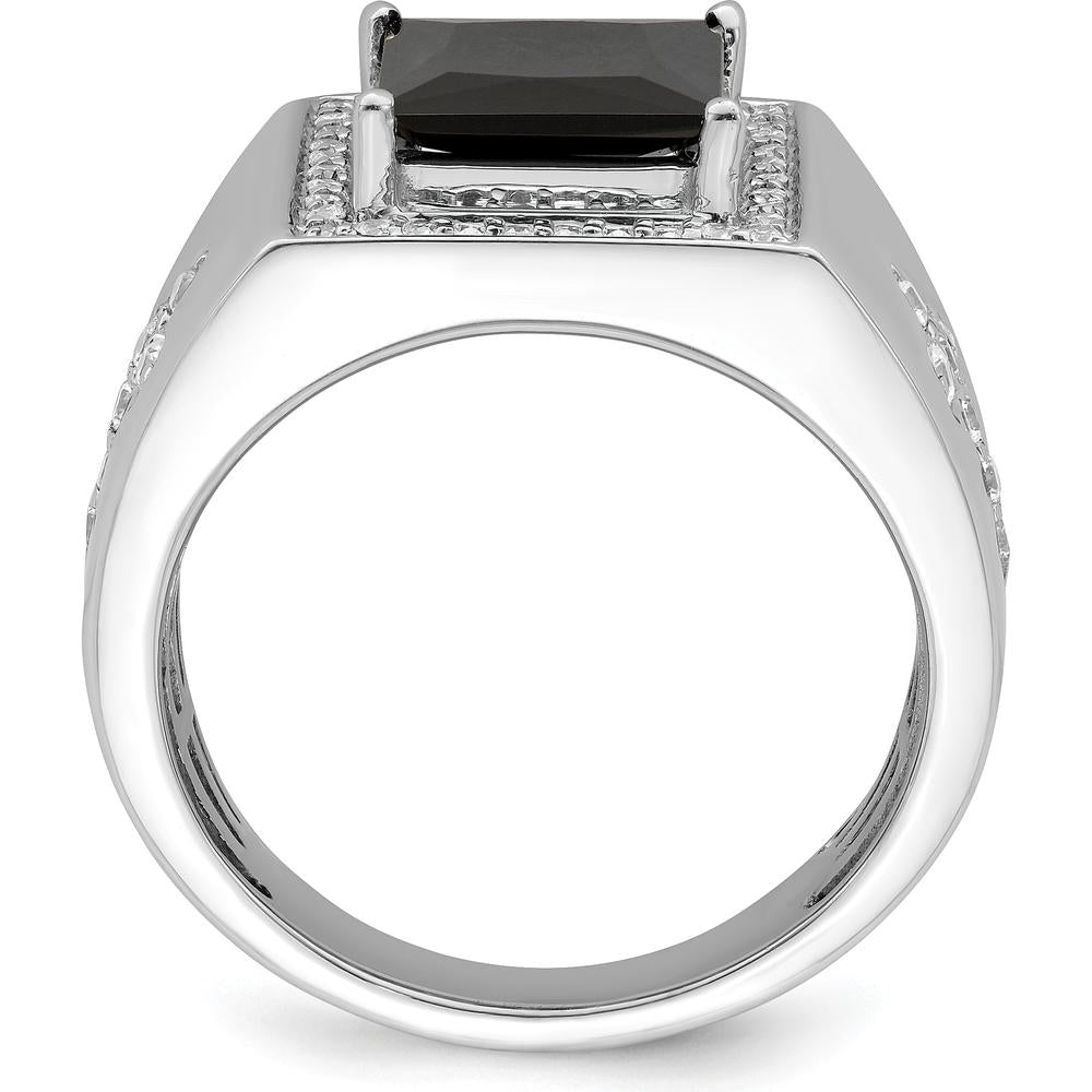 14K White Gold Onyx and Diamond Cross Men's Ring - 1.885 Carat Onyx, 0.073 Carat Diamonds by 0