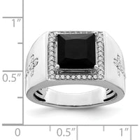 14K White Gold Onyx and Diamond Cross Men's Ring - 1.885 Carat Onyx, 0.073 Carat Diamonds by 0